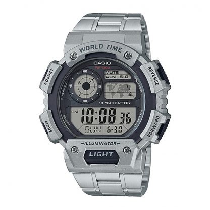 Casio Standard นาฬิกาข้อมือผู้ชาย สายสเตนเลสสตีล รุ่น AE-1400,AE-1400WHD,AE-1400WHD-1A - สีเงิน