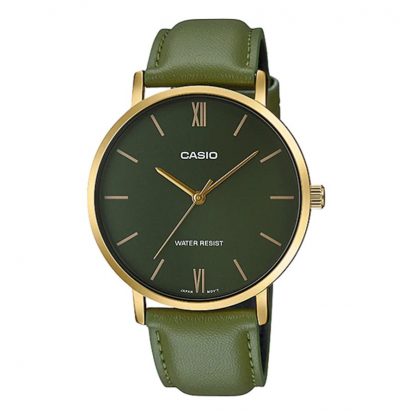 Casio Standard นาฬิกาข้อมือผู้ชาย สายหนังแท้ รุ่น MTP-VT01GL ,MTP-VT01GL-3B - สีเขียว